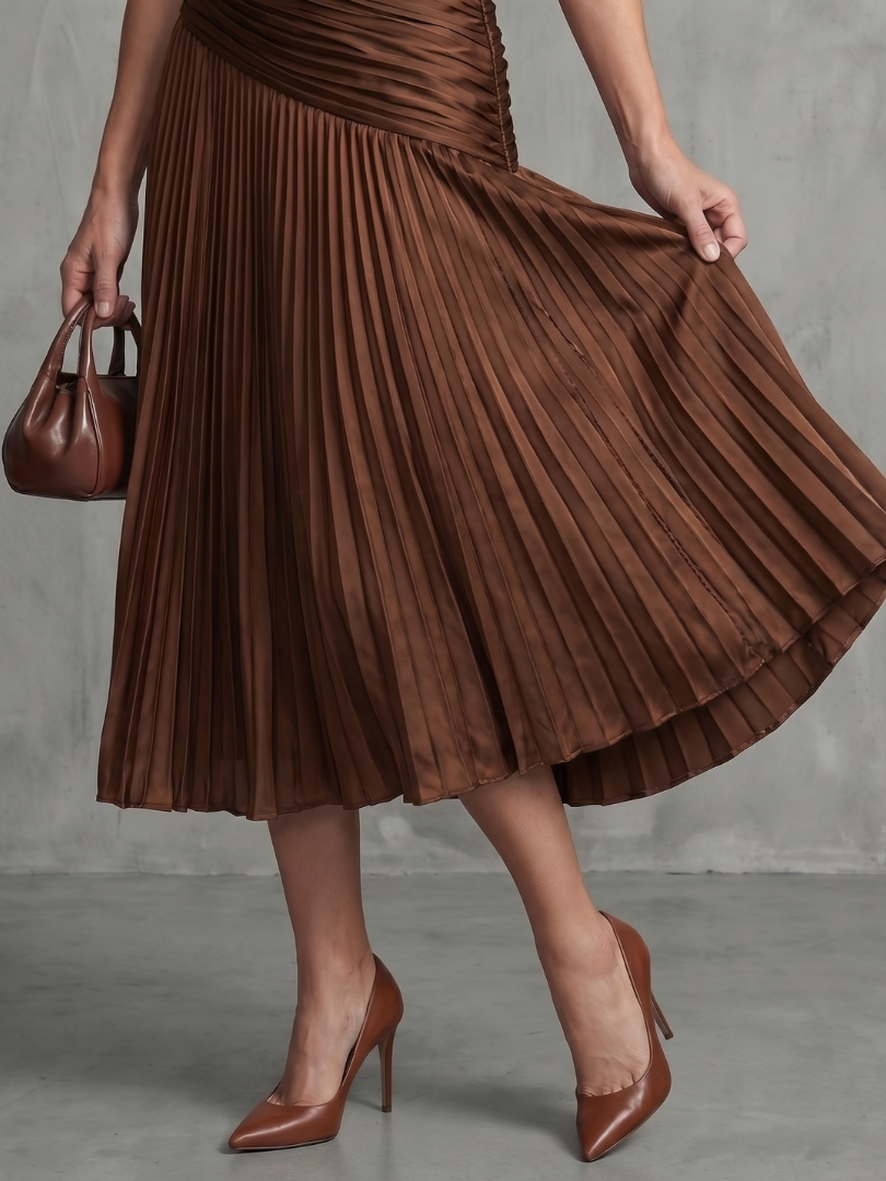 Theodora™ | Midi Dress with Pleated Waist and Stripes
