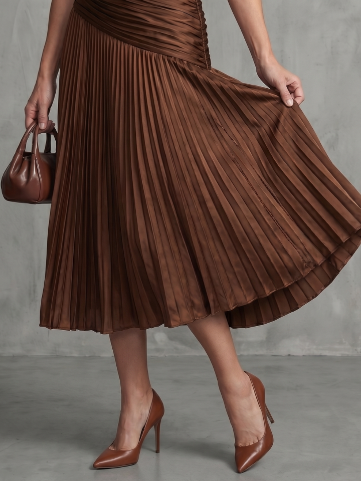 Theodora™ | Midi Dress with Pleated Waist and Stripes