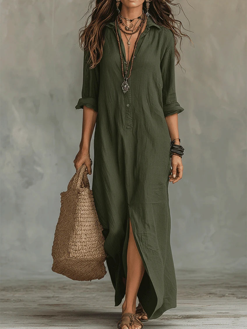 Celine™ | Maxi haljina s V-izrezom i gumbima