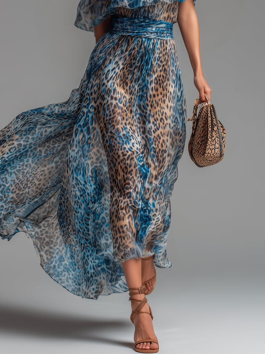 Selena™ | Maksi haljina s leopard uzorkom i otvorenim ramenima