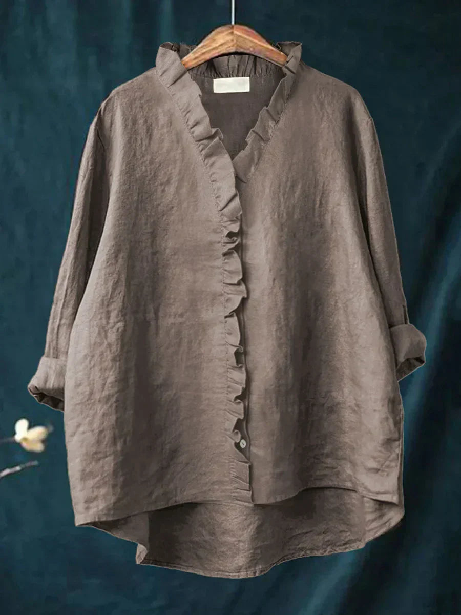 Lily | Blouse in cotton and linen with ruffles