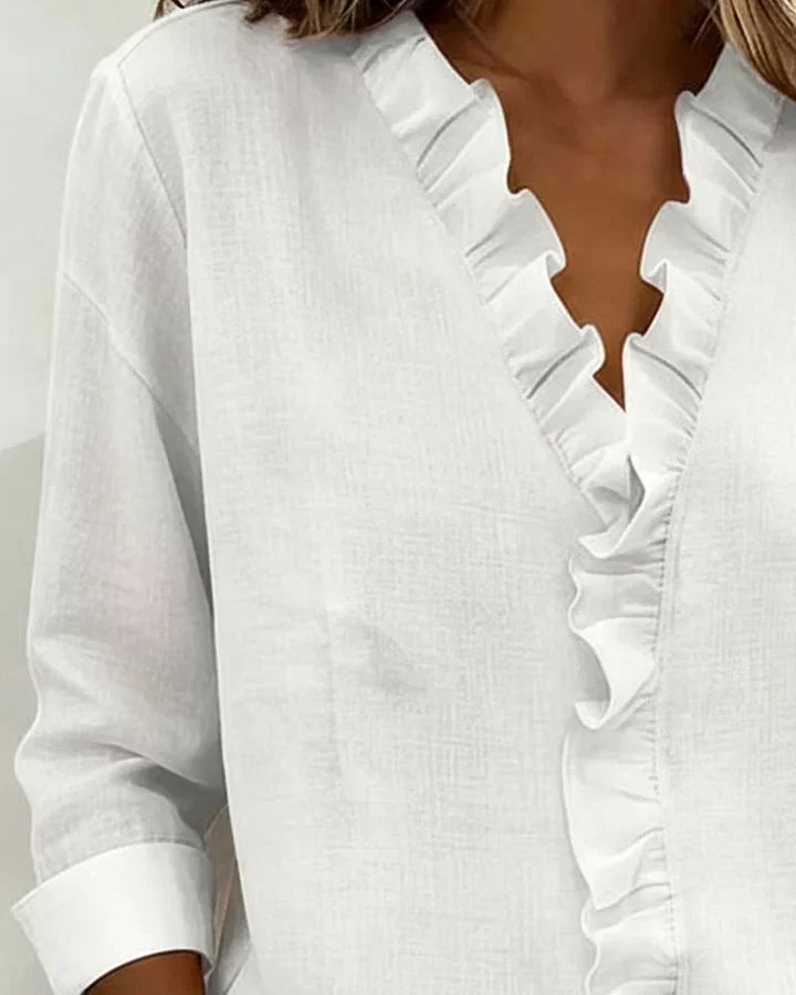 Susan | Bluza s volanima, V-izrezom i dugim rukavima