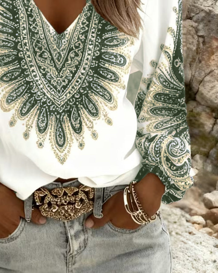 Karen | Top s V-izrezom i retro uzorkom