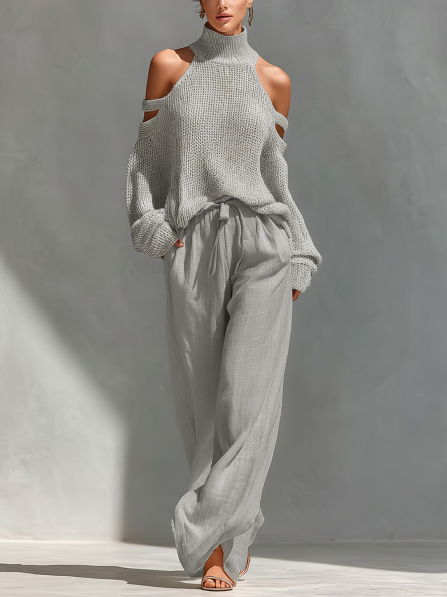 Eleanor | Knitted set with wide-leg pants