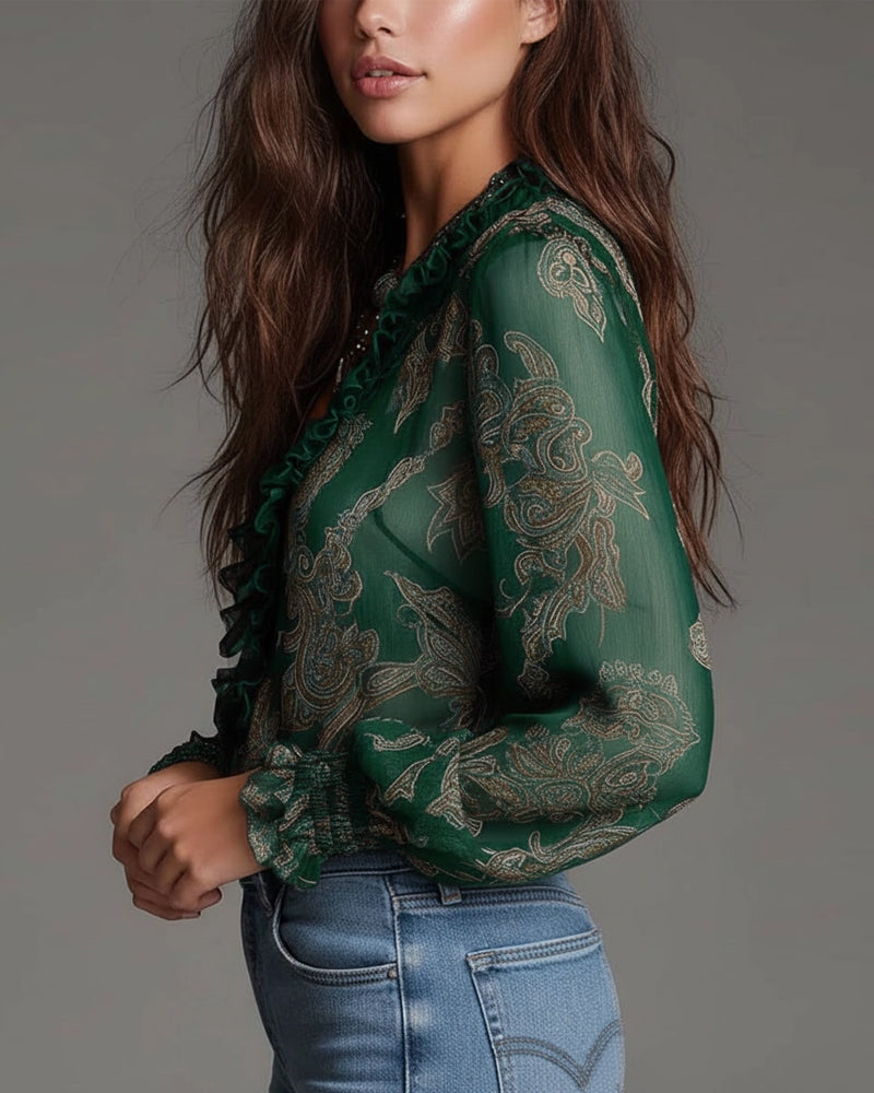 Demi | Retro nabrana bluza s patentnim zatvaračem