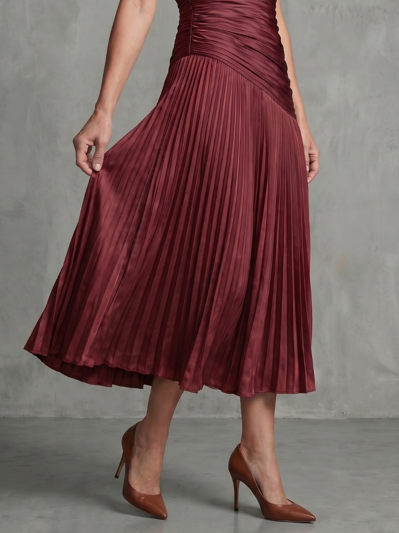 Theodora™ | Midi Dress with Pleated Waist and Stripes