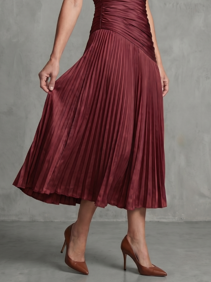 Theodora™ | Midi Dress with Pleated Waist and Stripes