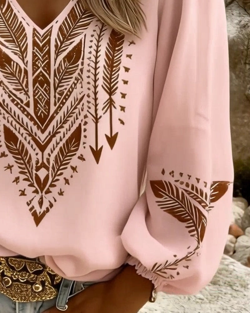 Sandra | Bluza s puf rukavima i širokim V-izrezom