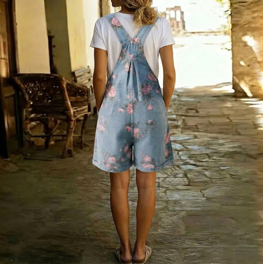Judy™ | Vintage Washed Soft Cotton Feel Denim Cvjetni Kombinezon