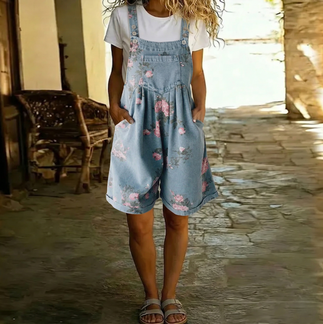 Judy™ | Vintage Washed Soft Cotton Feel Denim Cvjetni Kombinezon