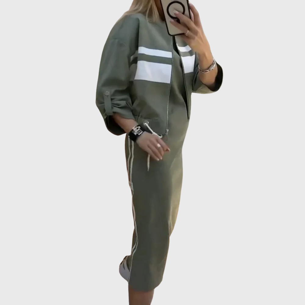Karina™ | Dvodijelni sportski set s gornjim dijelom na patentni zatvarač i midi suknjom