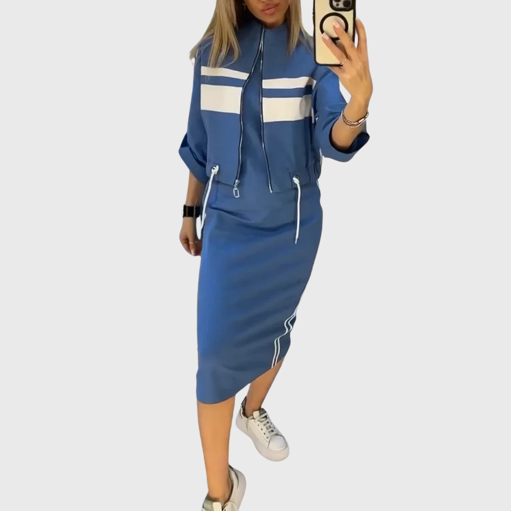 Karina™ | Dvodijelni sportski set s gornjim dijelom na patentni zatvarač i midi suknjom