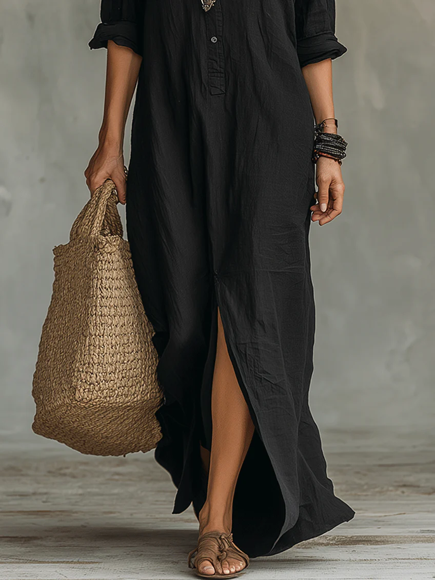 Celine™ | Maxi haljina s V-izrezom i gumbima