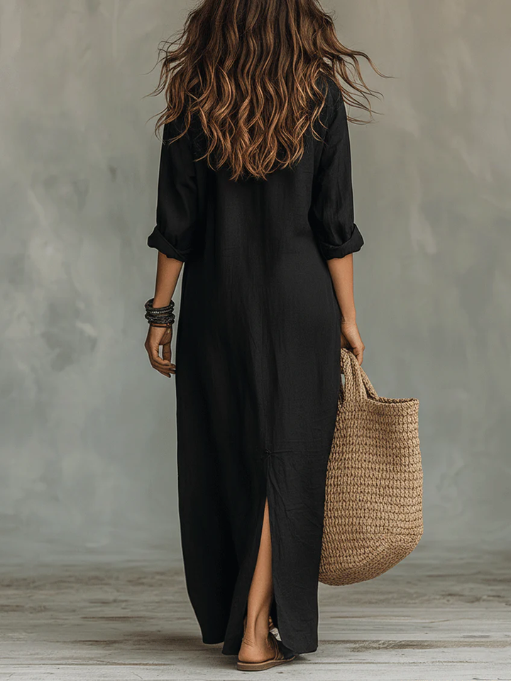 Celine™ | Maxi haljina s V-izrezom i gumbima