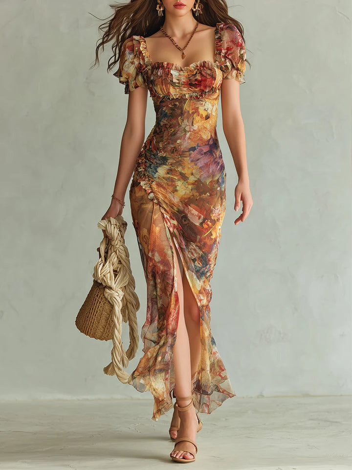 Saffron™ | Maxi Haljina s Boho Umjetničkim Printom