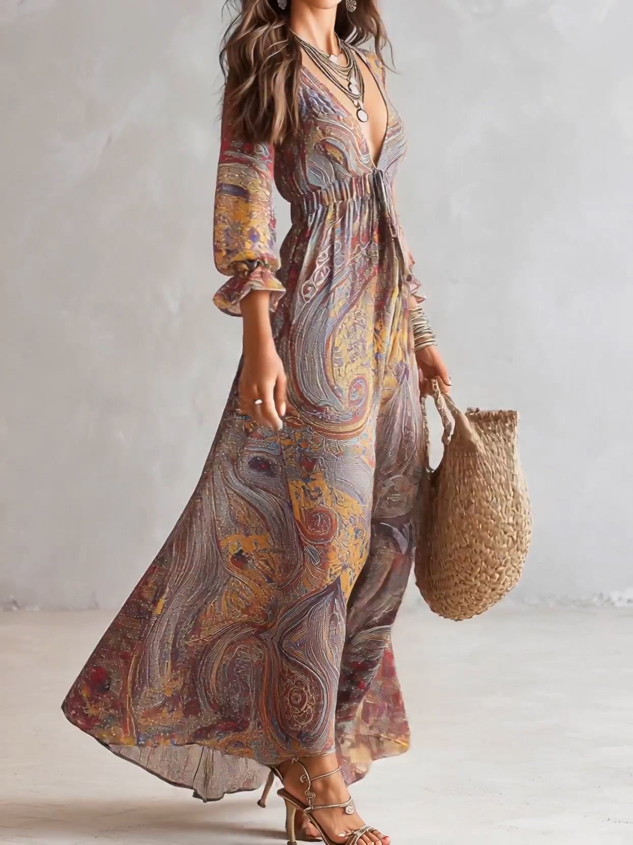 Cosima™ | Maxi Chiffon haljina s V-izrezom u Paisley uzorku
