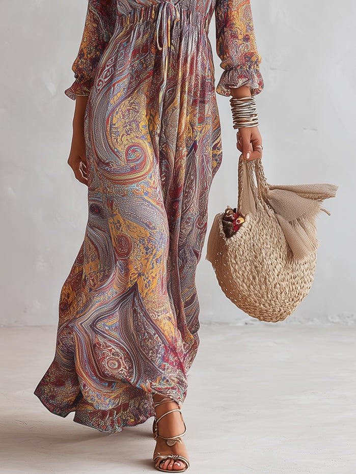 Cosima™ | Maxi Chiffon haljina s V-izrezom u Paisley uzorku