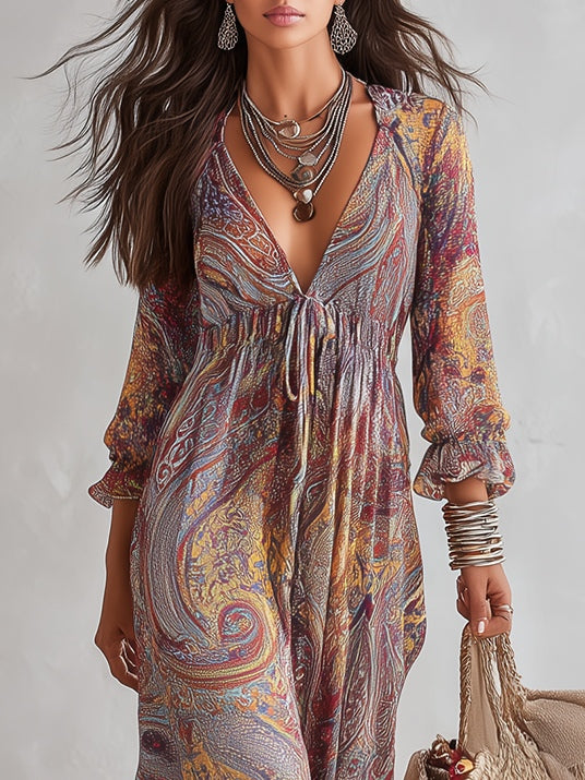 Cosima™ | Maxi Chiffon haljina s V-izrezom u Paisley uzorku