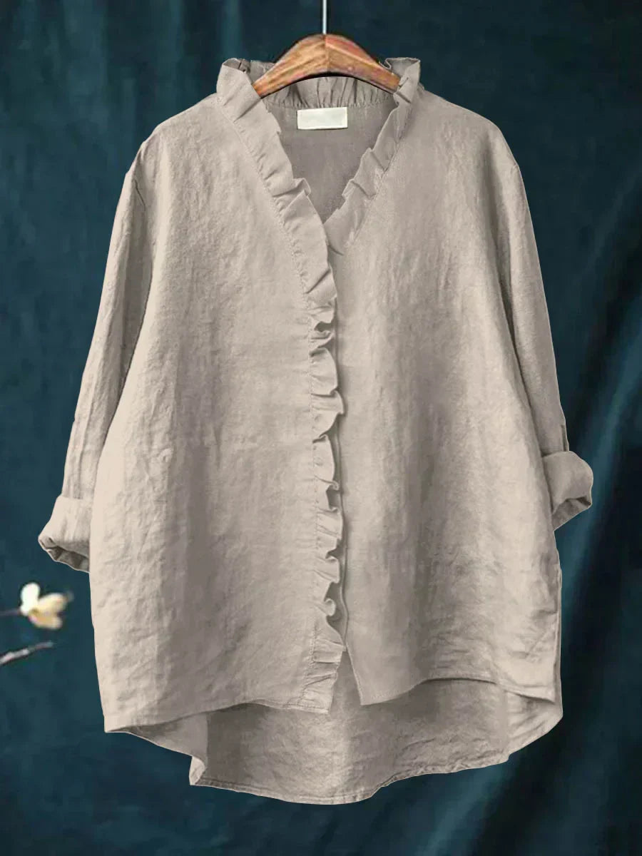 Lily | Blouse in cotton and linen with ruffles