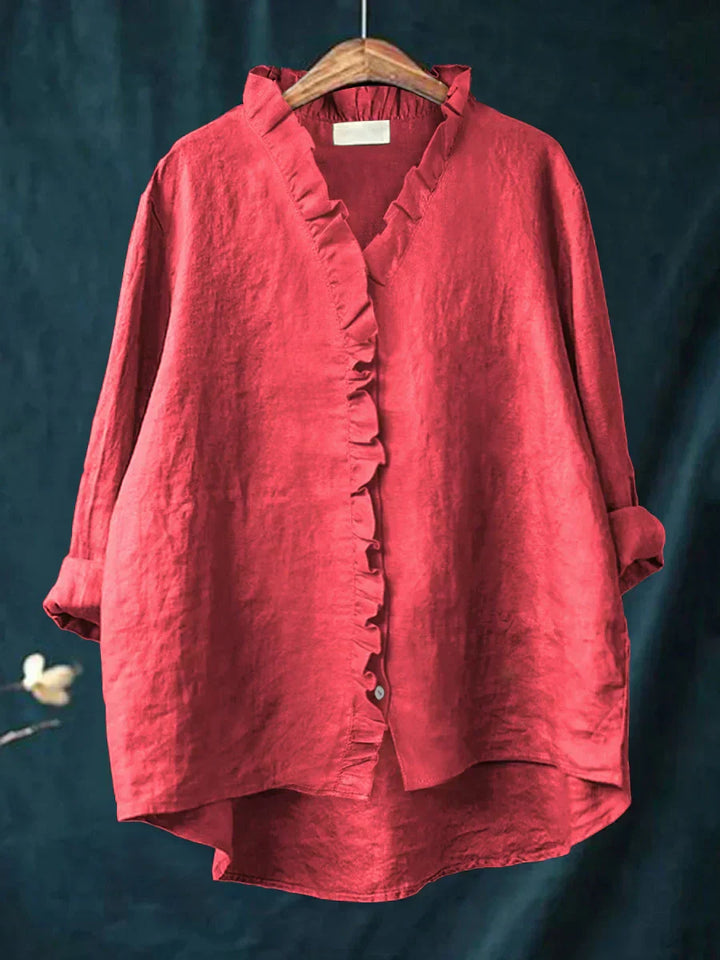 Lily | Blouse in cotton and linen with ruffles