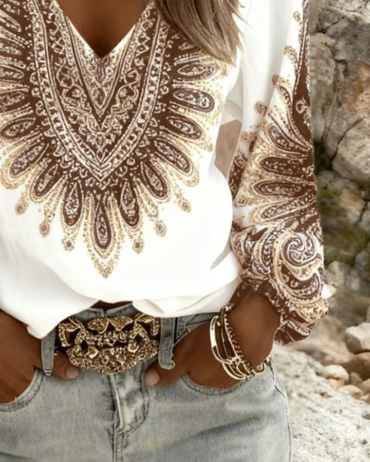 Karen | Top s V-izrezom i retro uzorkom
