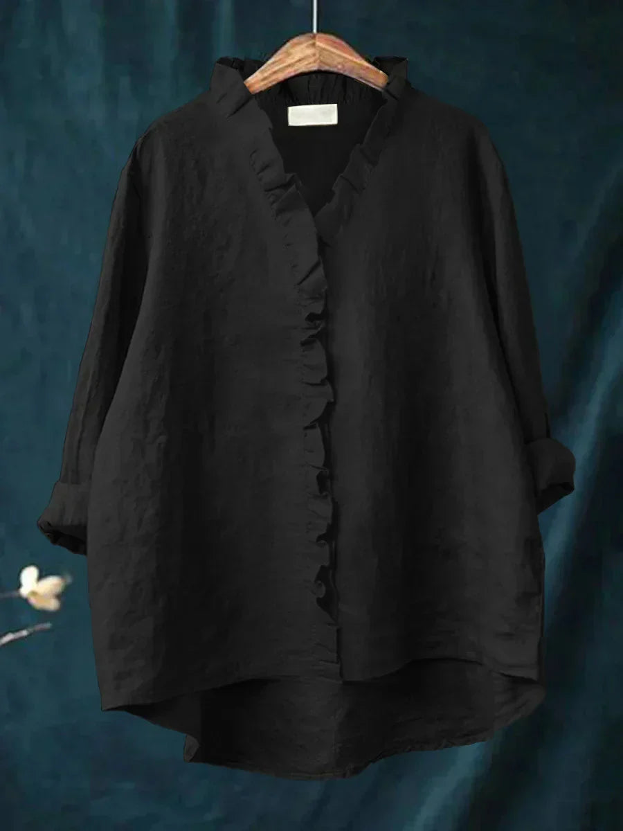 Lily | Blouse in cotton and linen with ruffles