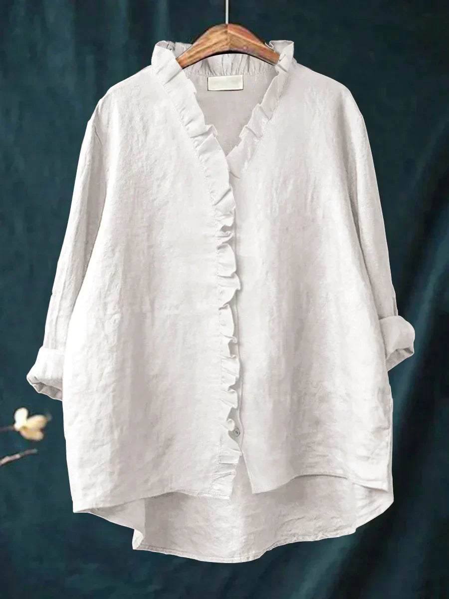 Lily | Blouse in cotton and linen with ruffles