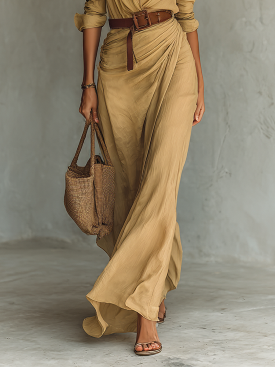 Clara™ | Elegantna maksi haljina s ovratnikom na preklop i remenom