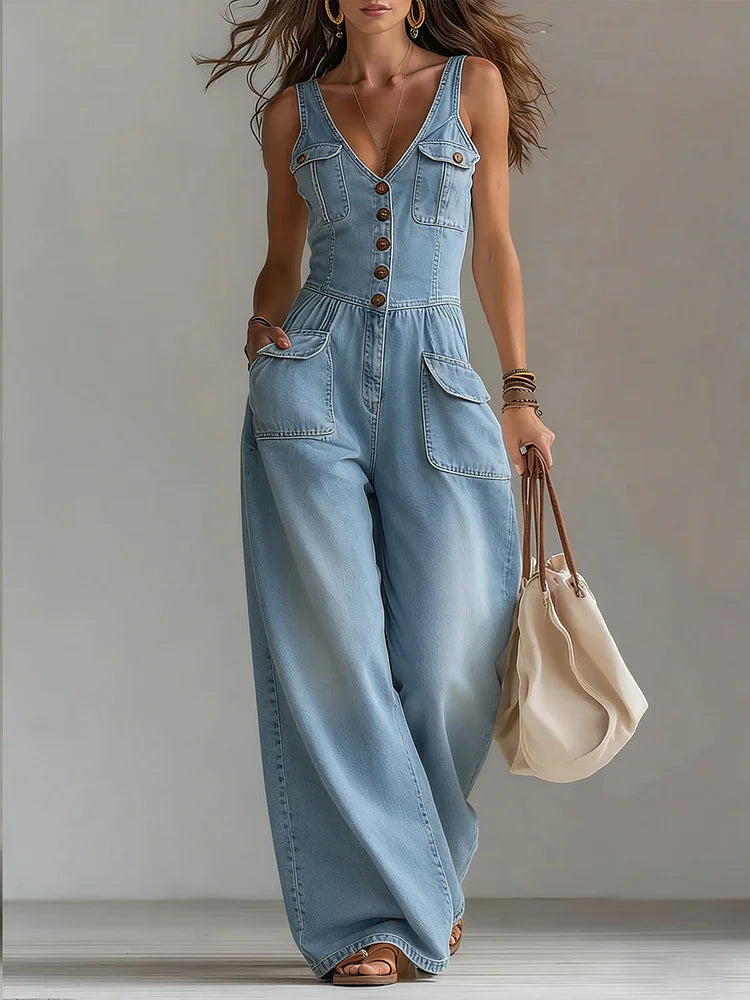 Elena | Denim dungarees with wide legs