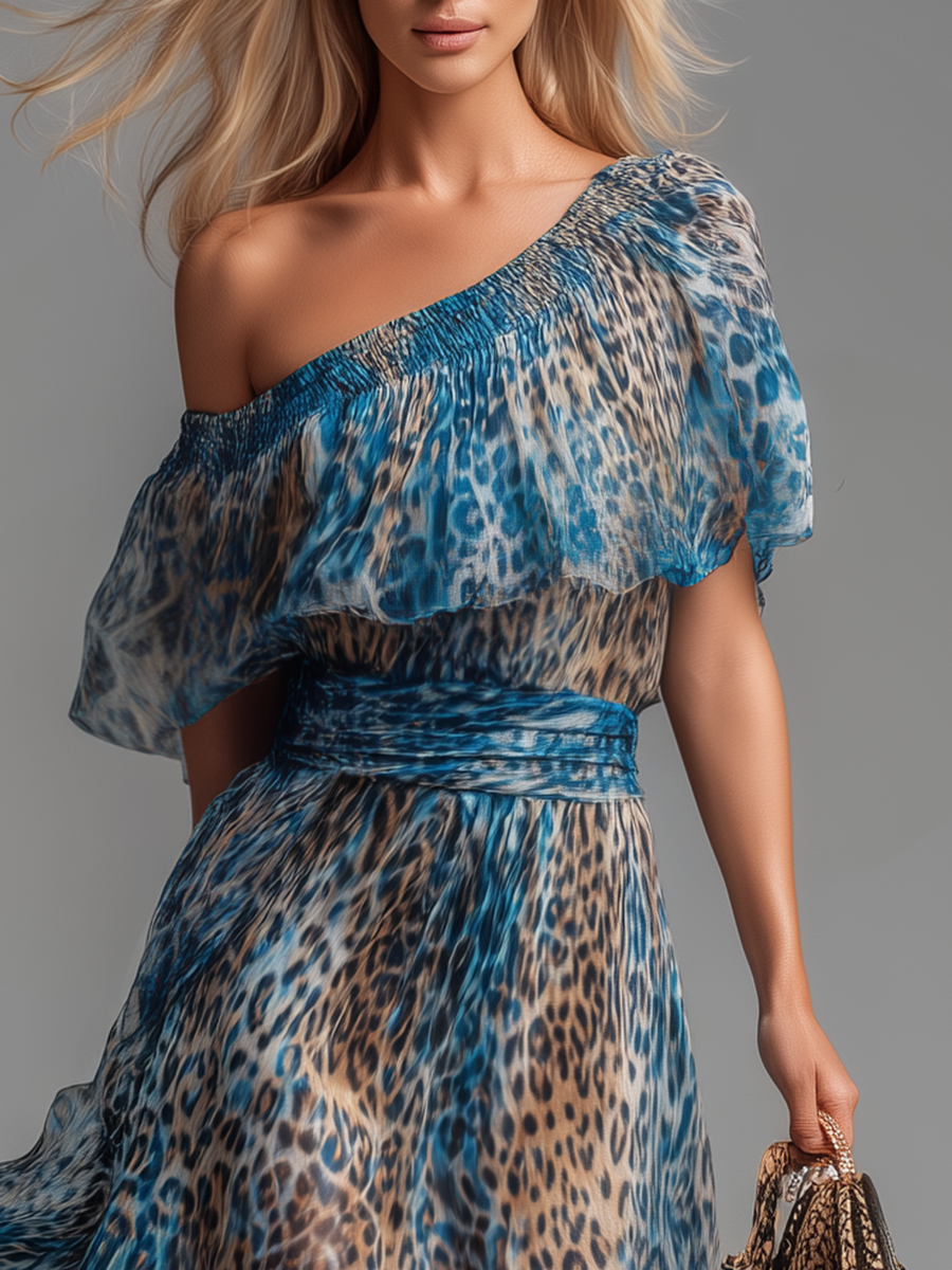 Selena™ | Maksi haljina s leopard uzorkom i otvorenim ramenima