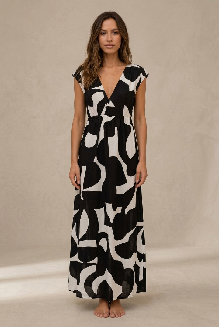 Camelia | Fluid Cut Midi Dress with Vibrant Print