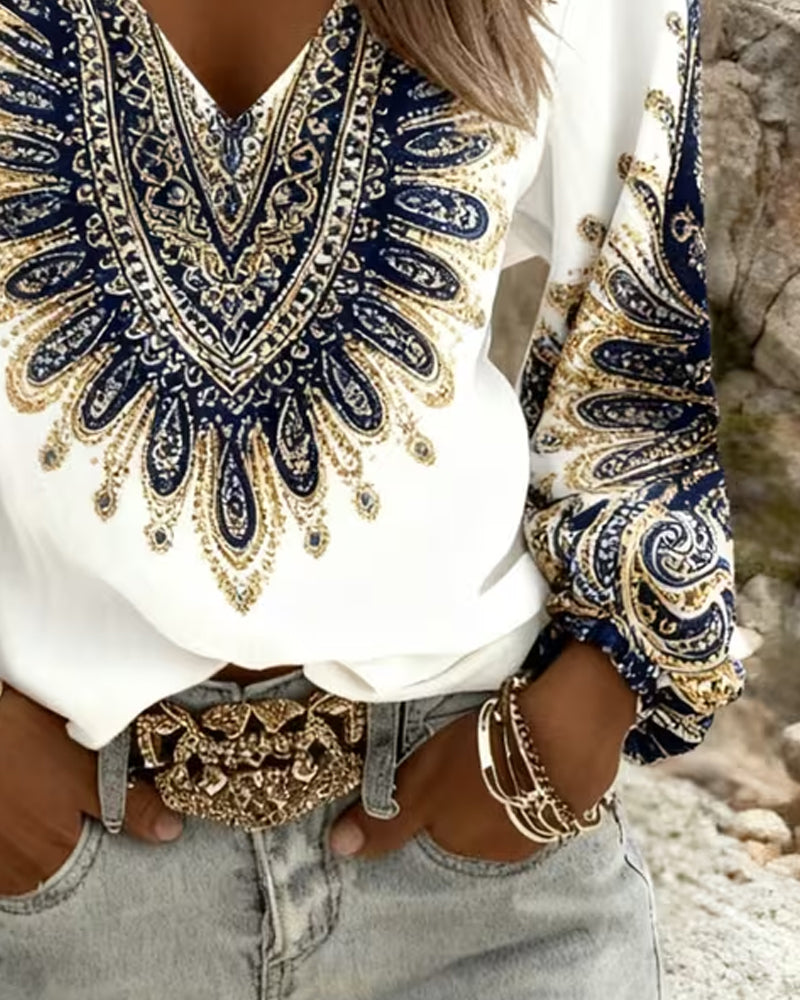 Karen | Top s V-izrezom i retro uzorkom