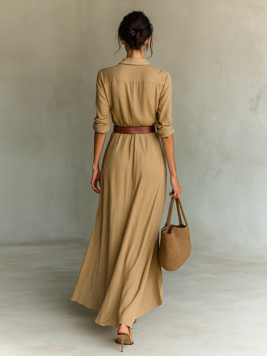 Clara™ | Elegantna maksi haljina s ovratnikom na preklop i remenom