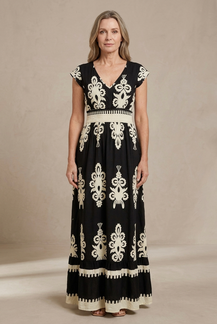 Candela | Maxi Baroque V-neck dress