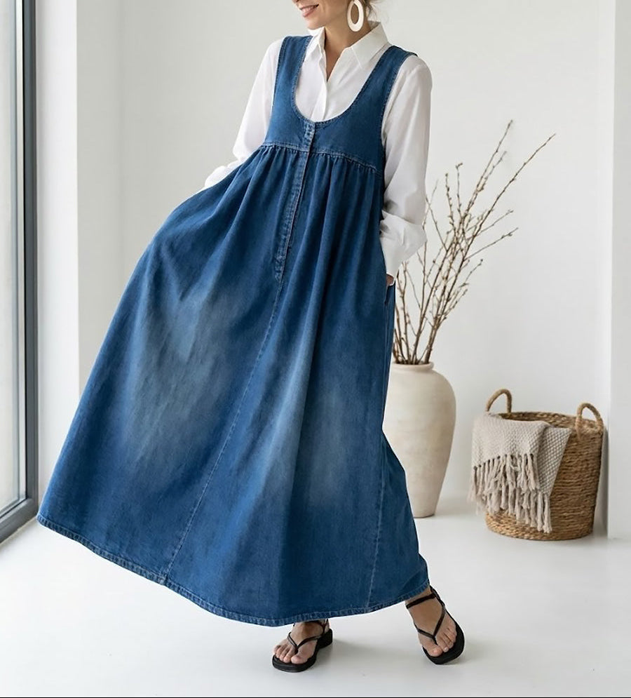 Karen | Vintage Maxi haljina od ispranog trapera mekanog pamučnog osjećaja