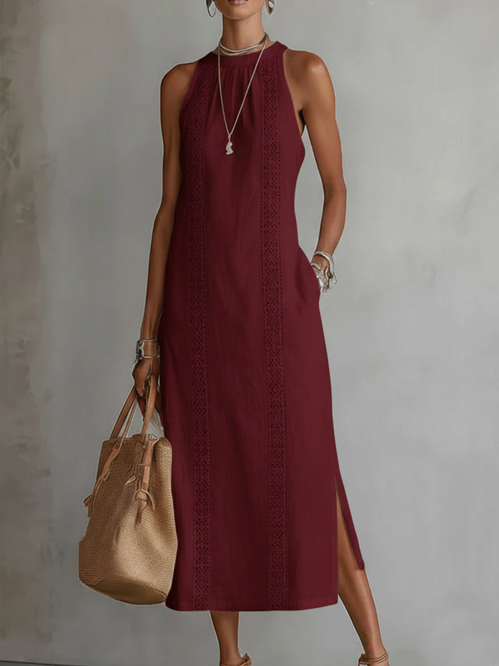 Jimena™ | Lanena midi haljina s ovratnikom