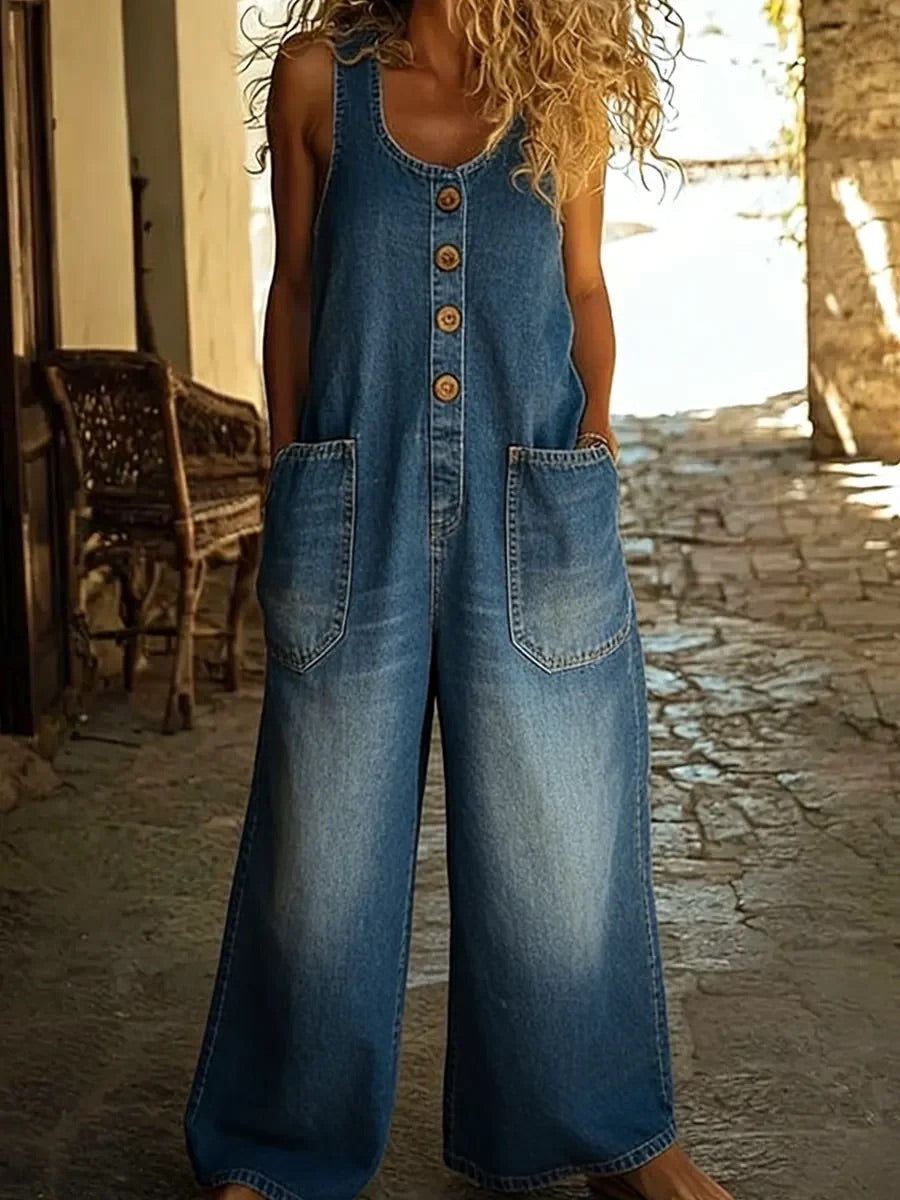 Saylor | Women's Washed Cotton Vintage Denim Jumpsuit