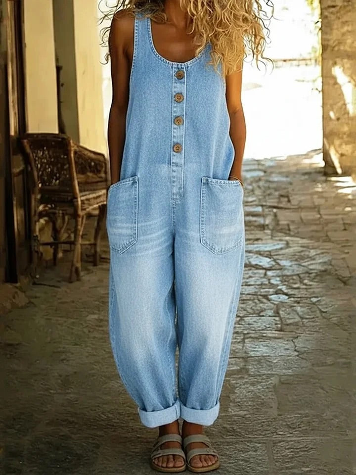 Ruth | Vintage Washed Cotton Denim Dungarees