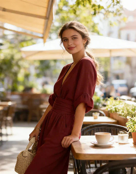Daniela - Elegantni kombinezon s V-izrezom i širokim nogavicama