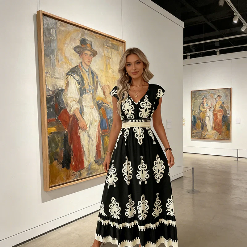 Candela | Maxi Baroque V-neck dress