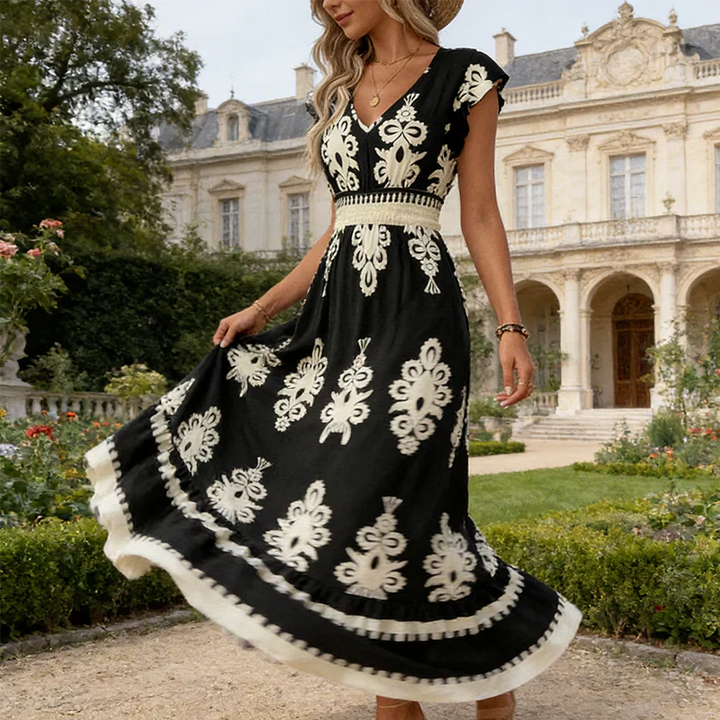 Candela | Maxi Baroque V-neck dress