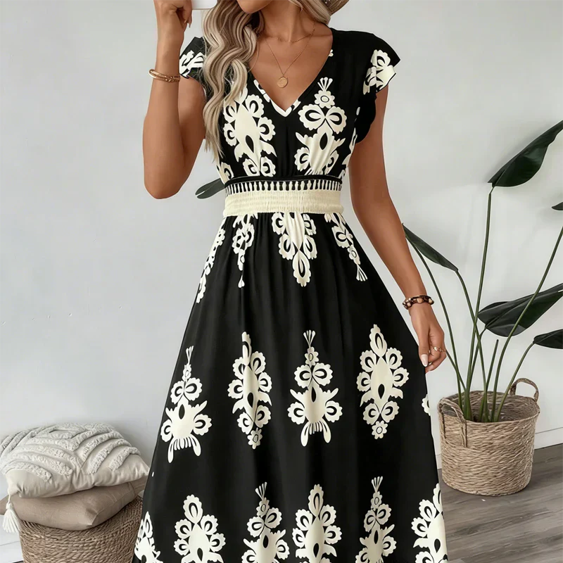 Candela | Maxi Baroque V-neck dress