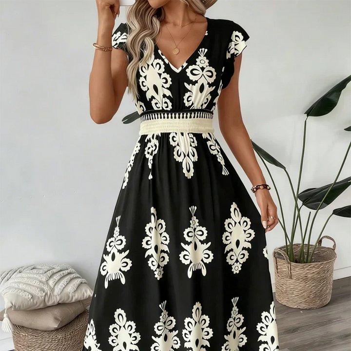 Candela | Maxi Baroque V-neck dress