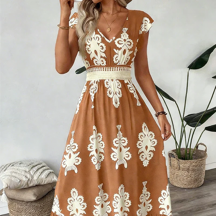 Candela | Maxi Baroque V-neck dress