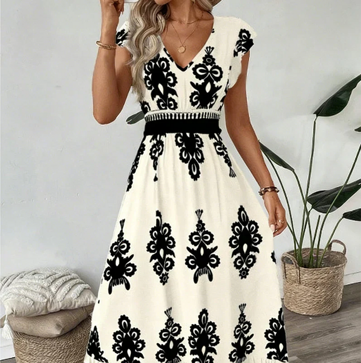 Candela | Maxi Baroque V-neck dress