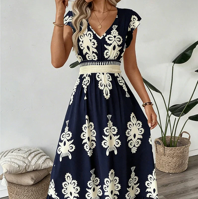 Candela | Maxi Baroque V-neck dress