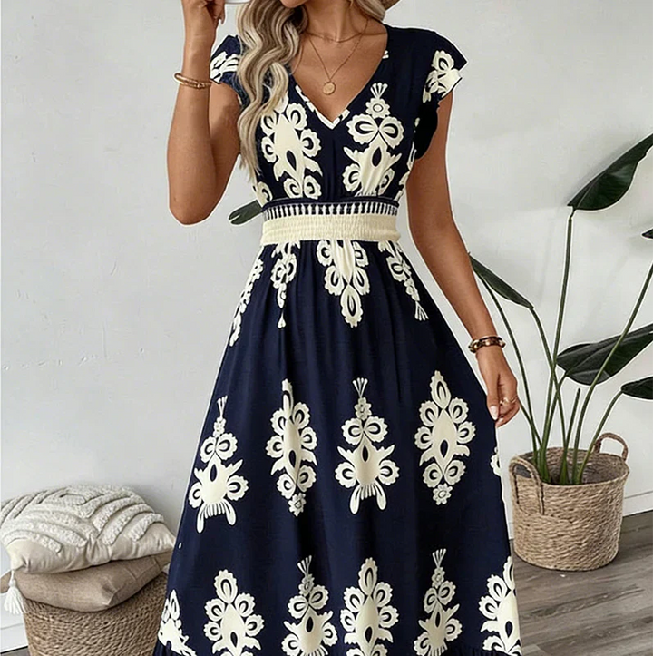 Candela | Maxi Baroque V-neck dress