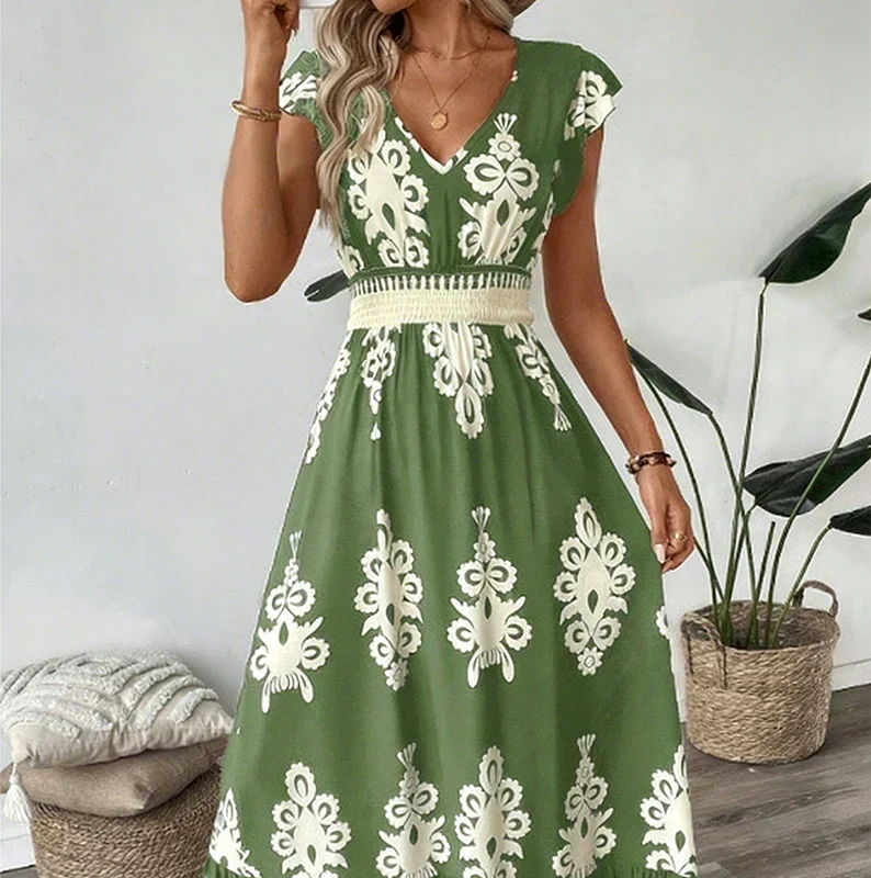 Candela | Maxi Baroque V-neck dress