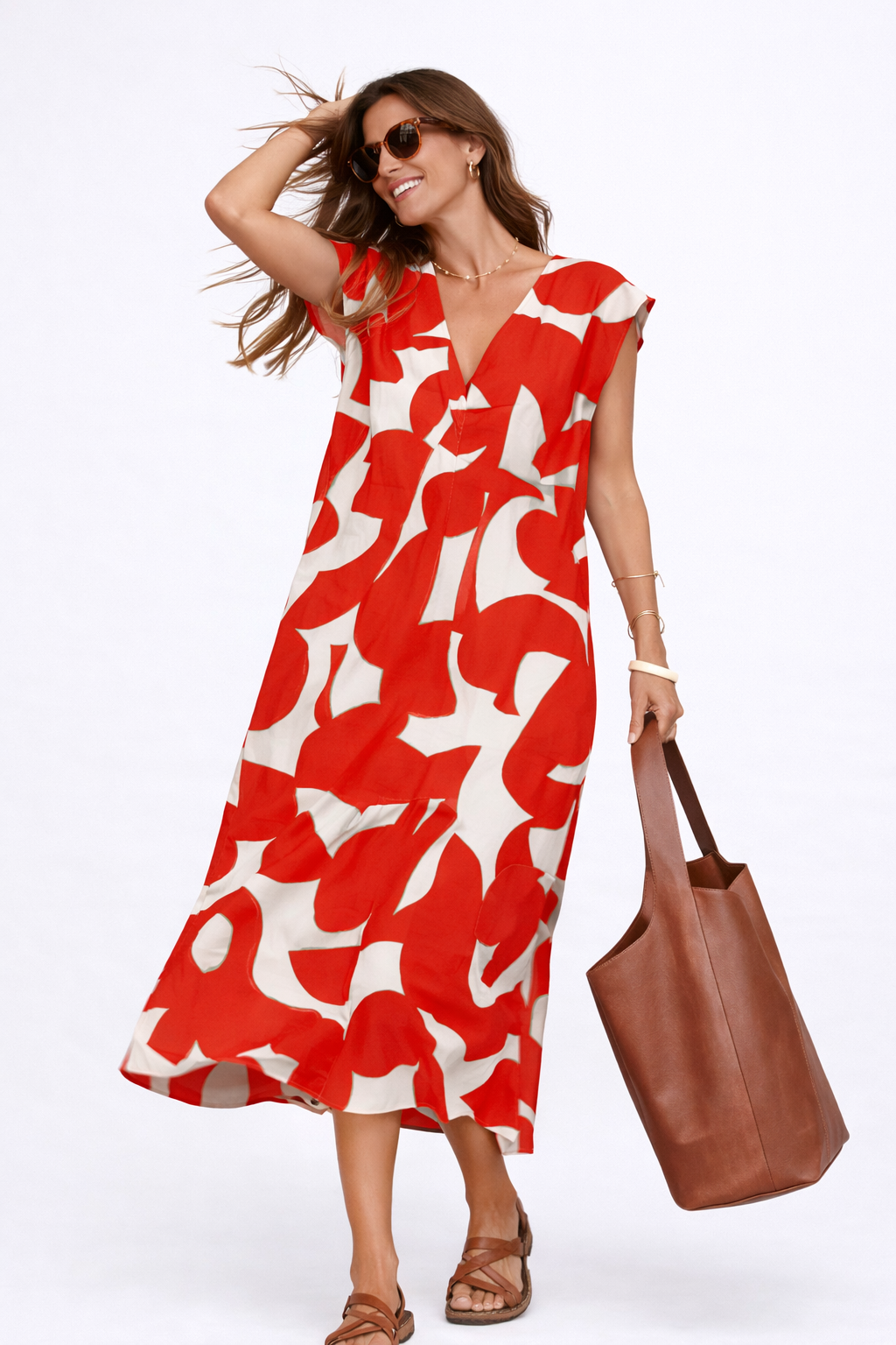 Camelia | Fluid Cut Midi Dress with Vibrant Print