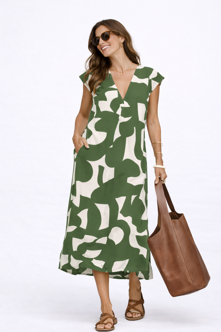 Camelia | Fluid Cut Midi Dress with Vibrant Print